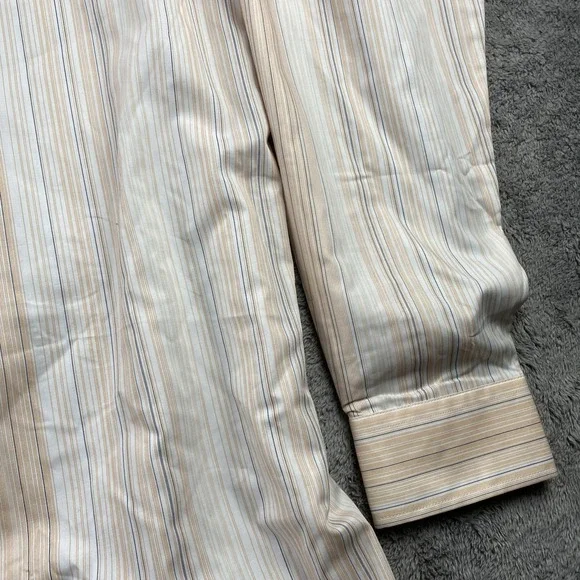 Desire Collection Long Sleeve Dress Shirt Mens Large Orange White Stripes - Picture 15 of 16